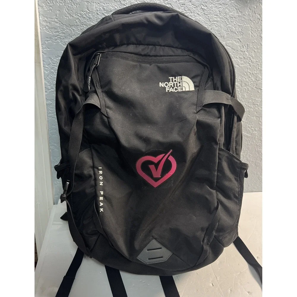 The North Face Iron Peak Backpack Black Laptop Waist Strap Hiking Heart